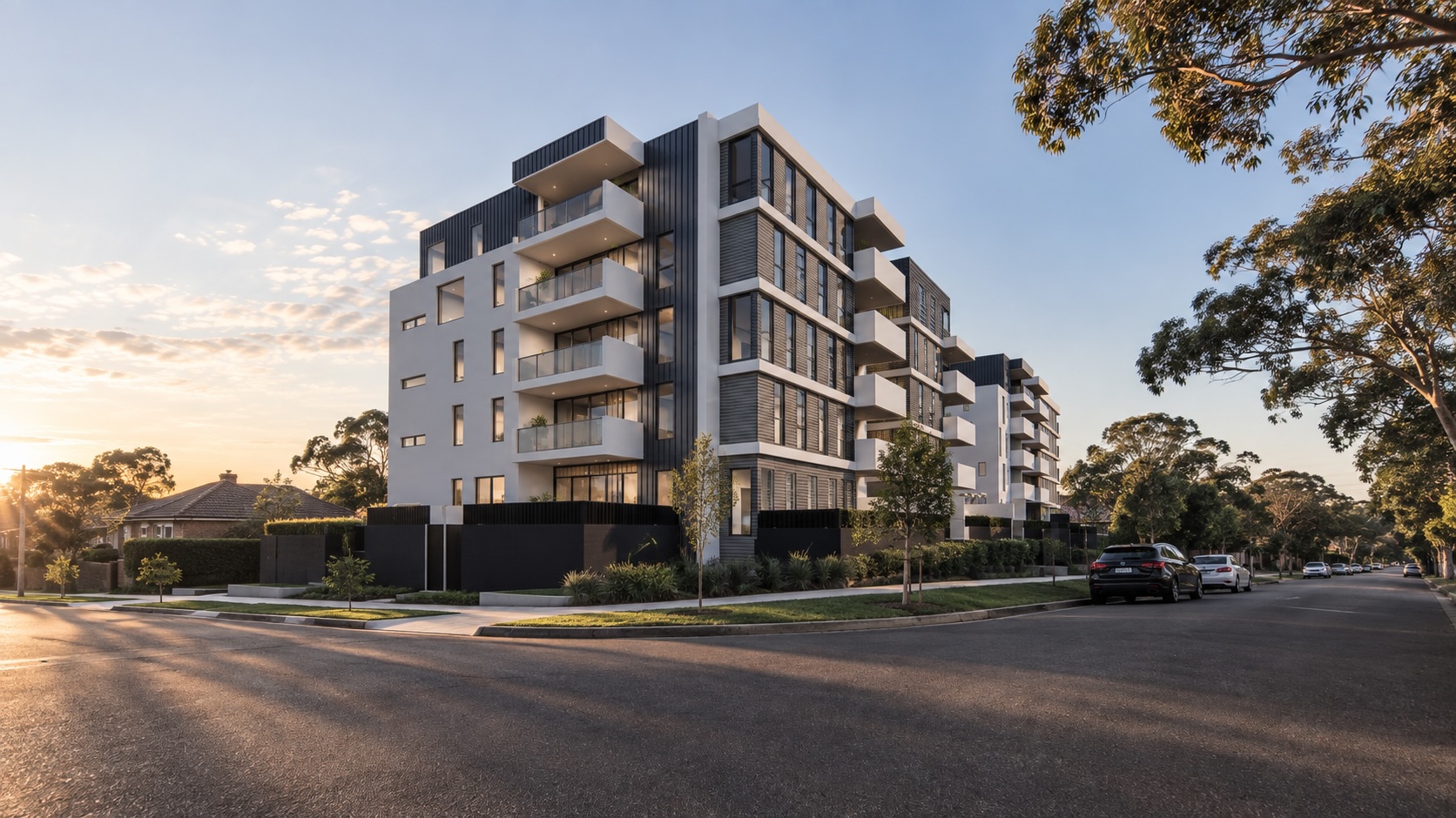 Realistic 3D visualisation of a multi-residential apartment development prepared for DA presentation