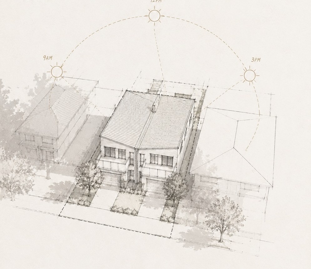 Drawn study of a home with shading, outlook and privacy considered together